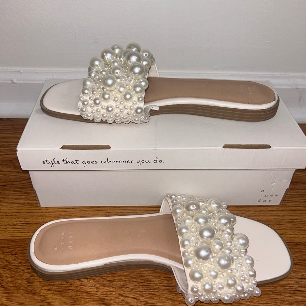 Pearl Embellished White Sandals